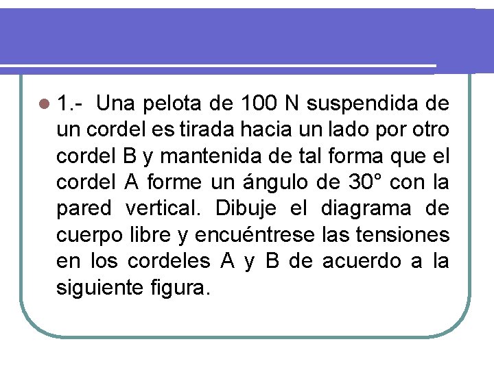 l 1. - Una pelota de 100 N suspendida de un cordel es tirada