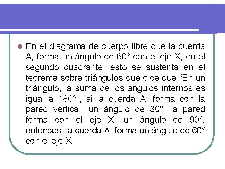 l En el diagrama de cuerpo libre que la cuerda A, forma un ángulo