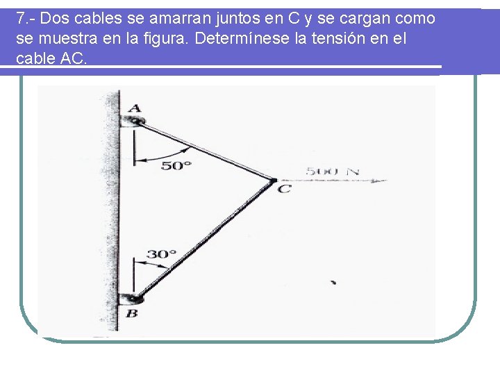 7. - Dos cables se amarran juntos en C y se cargan como se