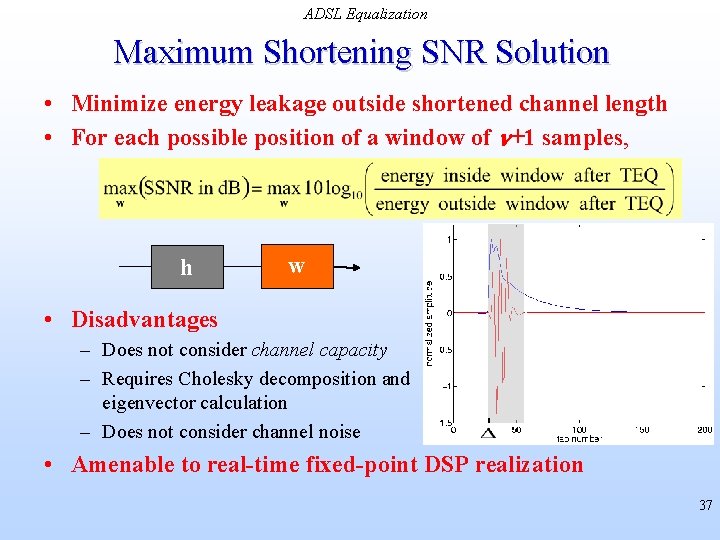 ADSL Equalization Maximum Shortening SNR Solution • Minimize energy leakage outside shortened channel length