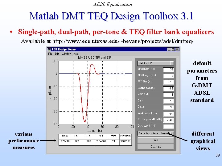 ADSL Equalization Matlab DMT TEQ Design Toolbox 3. 1 • Single-path, dual-path, per-tone &