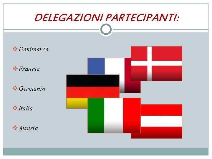 DELEGAZIONI PARTECIPANTI: v. Danimarca v. Francia v. Germania v. Italia v. Austria 
