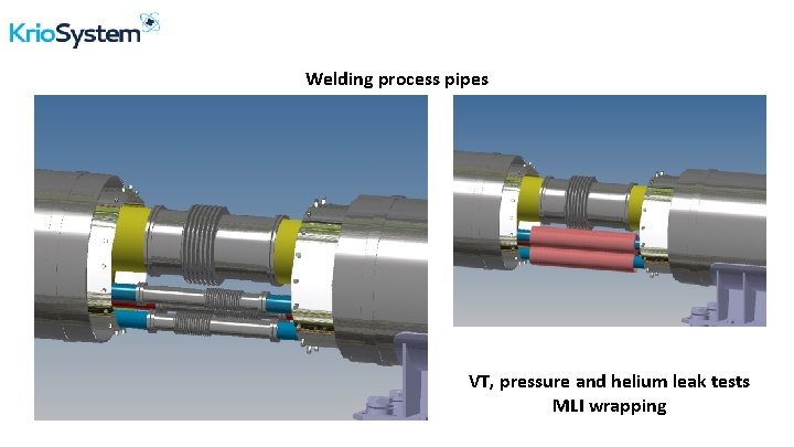 Welding process pipes VT, pressure and helium leak tests MLI wrapping www. kriosystem. com.