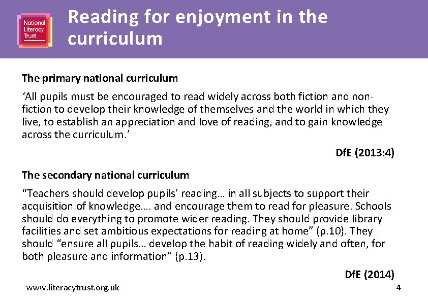 Reading for enjoyment in the Heading here curriculum The primary national curriculum ‘All pupils