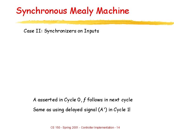 Synchronous Mealy Machine Case II: Synchronizers on Inputs A asserted in Cycle 0, ƒ