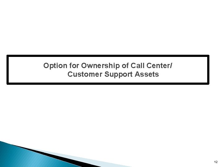 Option for Ownership of Call Center/ Customer Support Assets 12 