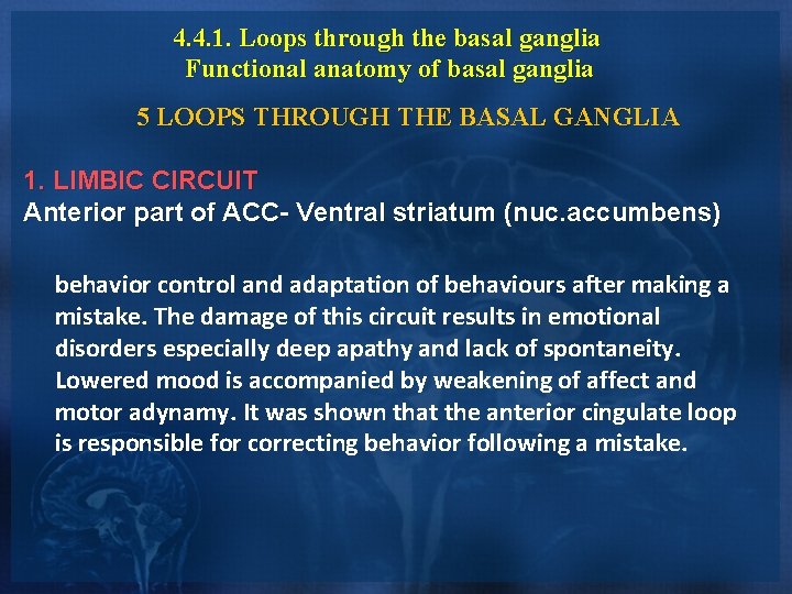 4. 4. 1. Loops through the basal ganglia Functional anatomy of basal ganglia 5 4. 4. 1. Loops through the basal ganglia Functional anatomy of basal ganglia 5