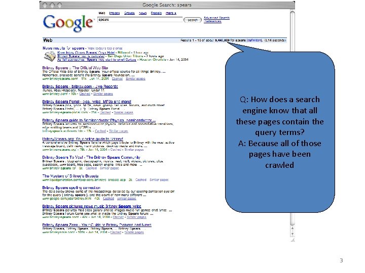 Q: How does a search engine know that all these pages contain the query