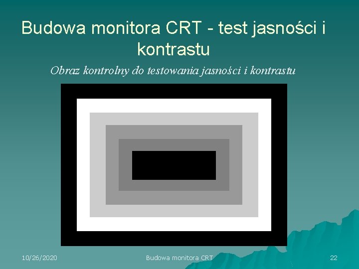 Budowa monitora CRT - test jasności i kontrastu Obraz kontrolny do testowania jasności i
