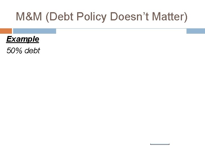 M&M (Debt Policy Doesn’t Matter) Example 50% debt 