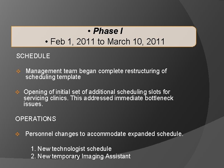  • Phase I • Feb 1, 2011 to March 10, 2011 SCHEDULE v