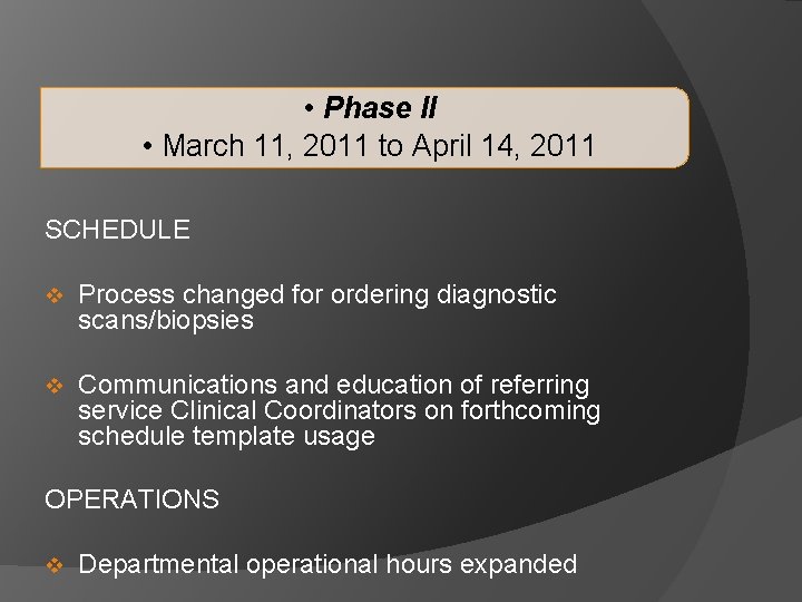  • Phase II • March 11, 2011 to April 14, 2011 SCHEDULE v