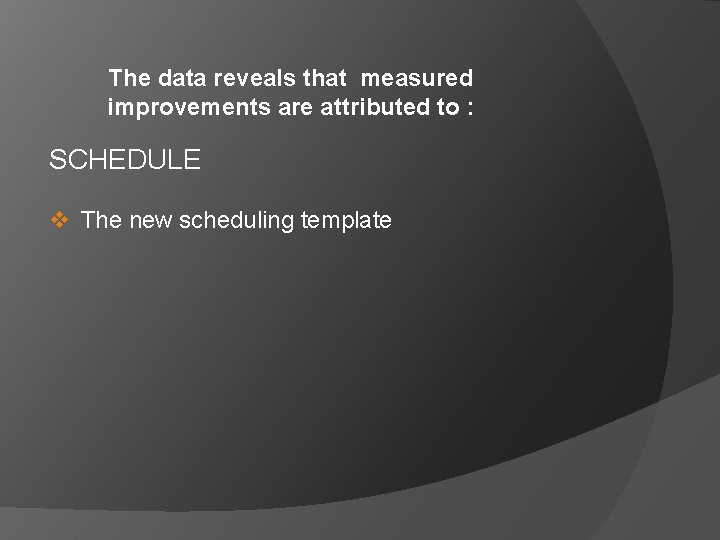 The data reveals that measured improvements are attributed to : SCHEDULE v The new