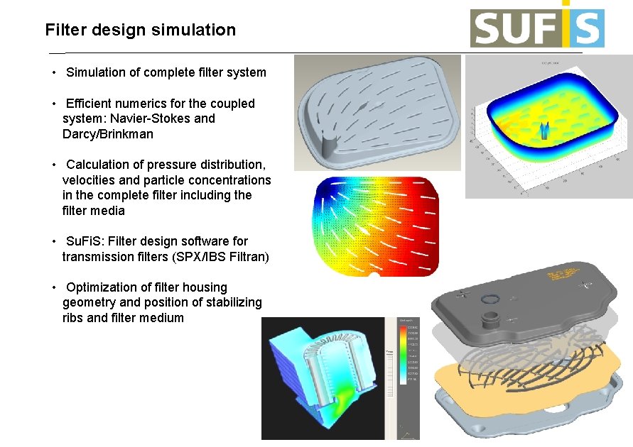 Filter design simulation • Simulation of complete filter system • Efficient numerics for the