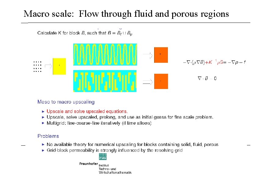 Macro scale: Flow through fluid and porous regions 