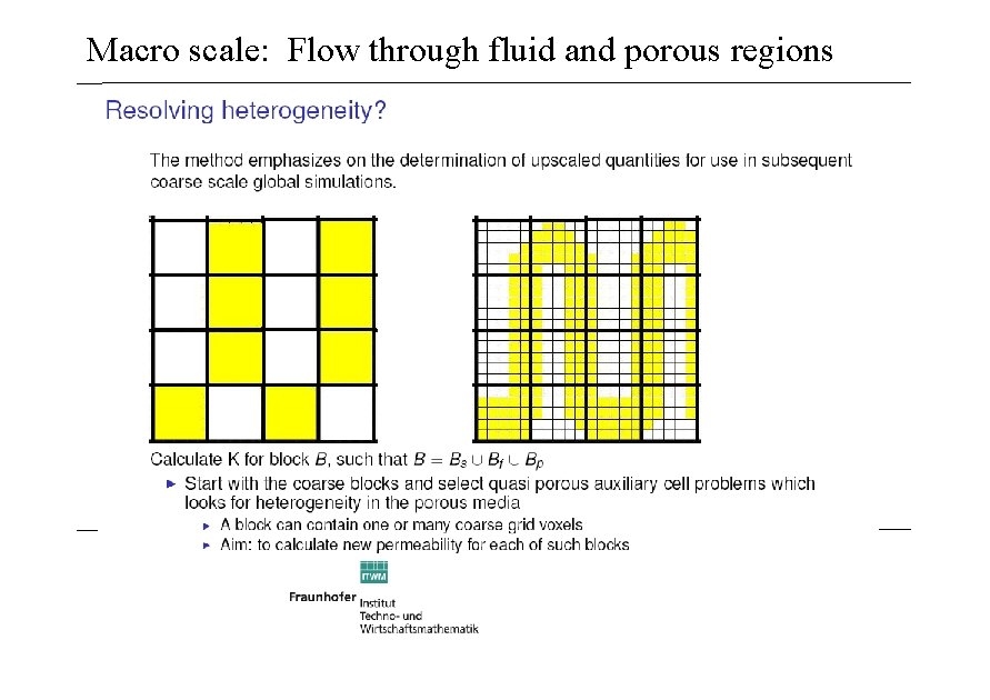 Macro scale: Flow through fluid and porous regions 