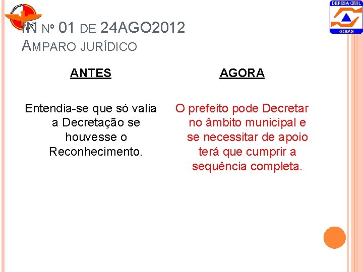 IN Nº 01 DE 24 AGO 2012 AMPARO JURÍDICO ANTES AGORA Entendia-se que só