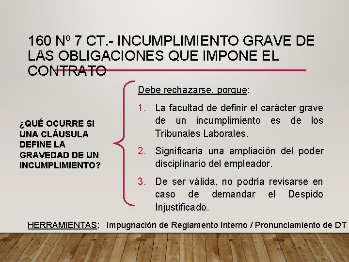 160 Nº 7 CT. - INCUMPLIMIENTO GRAVE DE LAS OBLIGACIONES QUE IMPONE EL CONTRATO