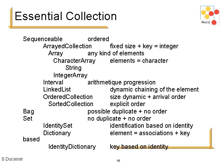 Essential Collection Sequenceable ordered Arrayed. Collection fixed size + key = integer Array any