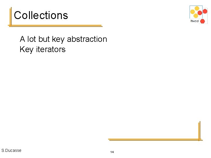 Collections A lot but key abstraction Key iterators S. Ducasse 14 