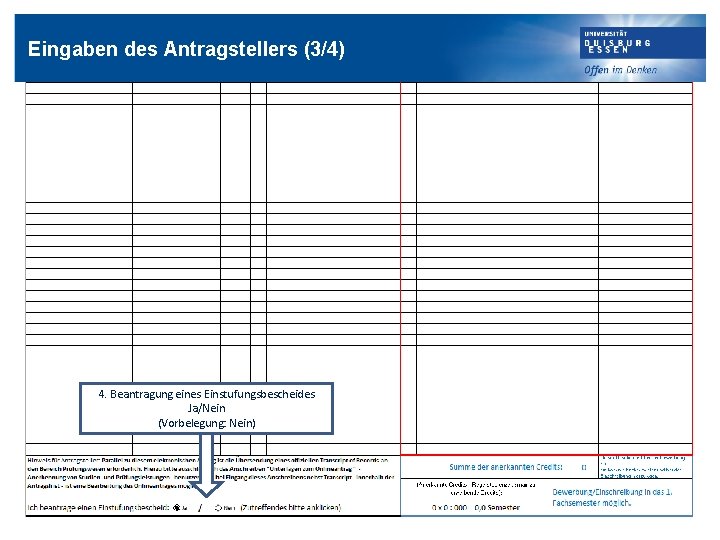 Eingaben des Antragstellers (3/4) 4. Beantragung eines Einstufungsbescheides Ja/Nein (Vorbelegung: Nein) 