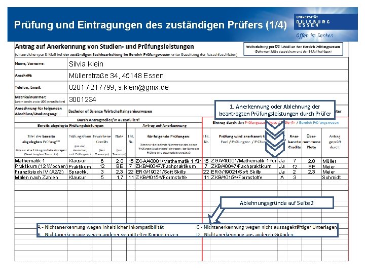 Prüfung und Eintragungen des zuständigen Prüfers (1/4) Silvia Klein Müllerstraße 34, 45148 Essen 0201