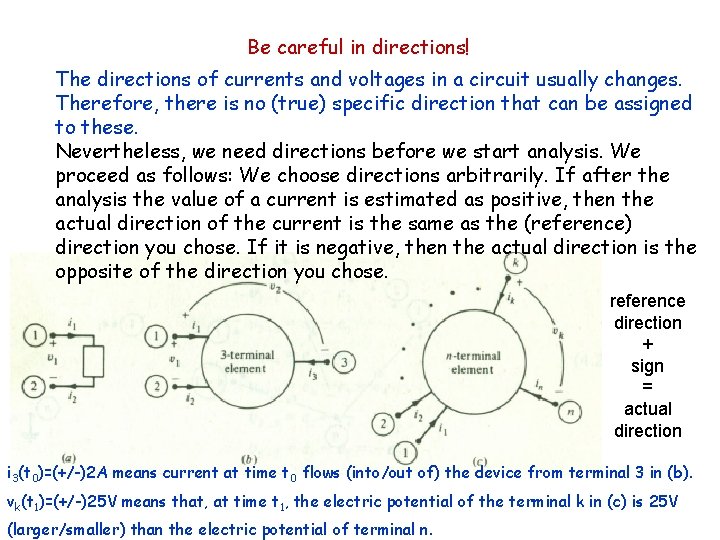 Be careful in directions! The directions of currents and voltages in a circuit usually