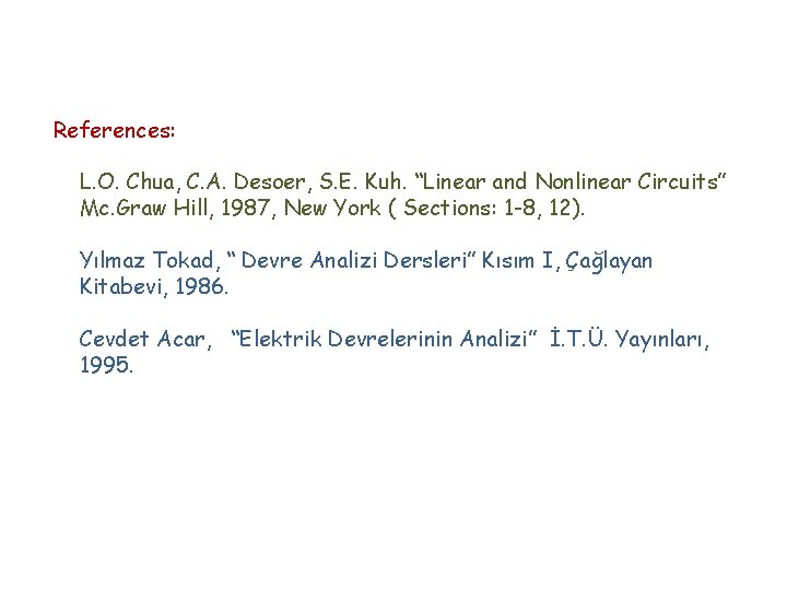 References: L. O. Chua, C. A. Desoer, S. E. Kuh. “Linear and Nonlinear Circuits”