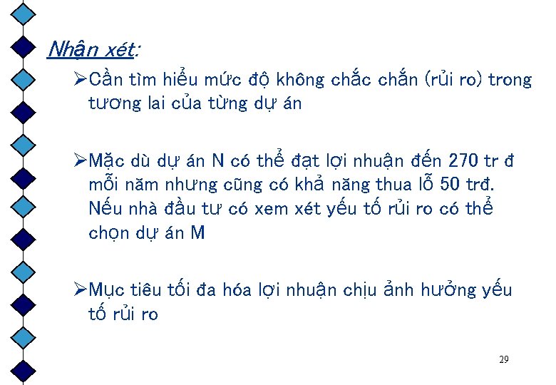 Nhận xét: ØCần tìm hiểu mức độ không chắc chắn (rủi ro) trong tương