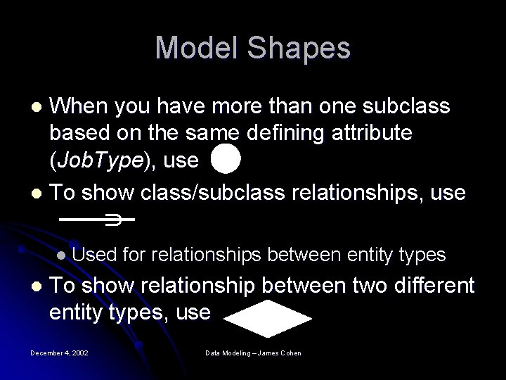 Model Shapes When you have more than one subclass based on the same defining