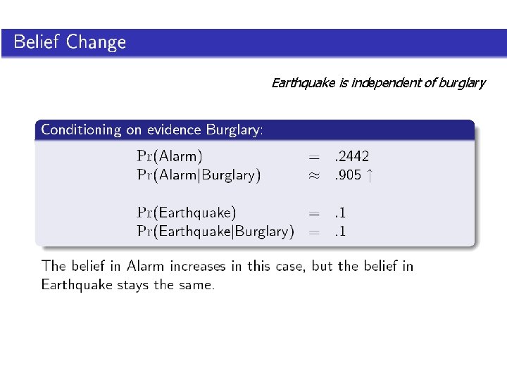 Earthquake is independent of burglary 
