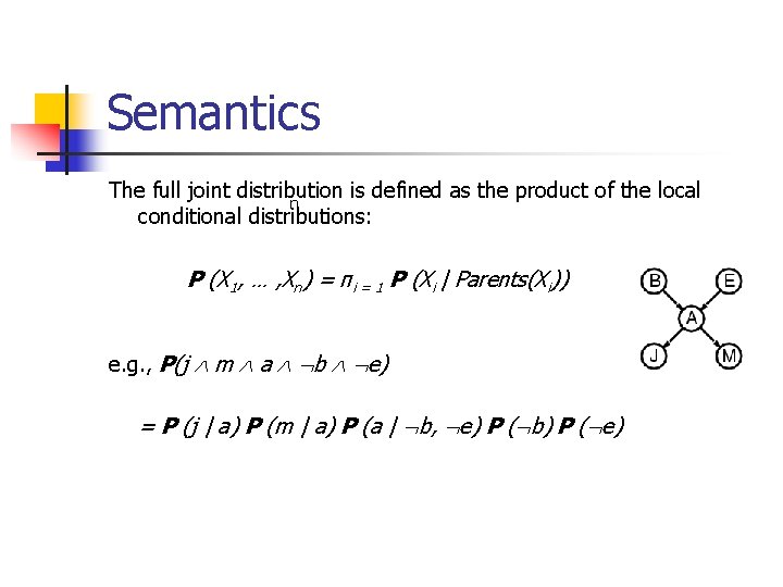 Semantics The full joint distribution is defined as the product of the local n