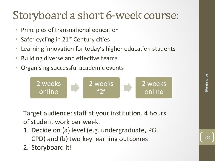 Storyboard a short 6 -week course: Principles of transnational education Safer cycling in 21