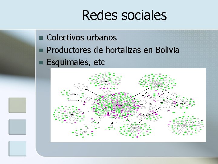 Redes sociales n n n Colectivos urbanos Productores de hortalizas en Bolivia Esquimales, etc