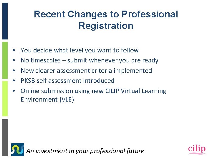 Recent Changes to Professional Registration • • • You decide what level you want