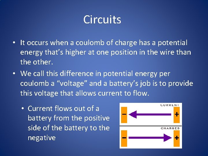 Circuits • It occurs when a coulomb of charge has a potential energy that’s