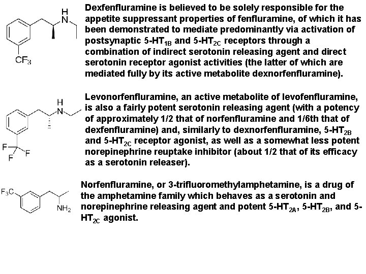 Dexfenfluramine is believed to be solely responsible for the appetite suppressant properties of fenfluramine,