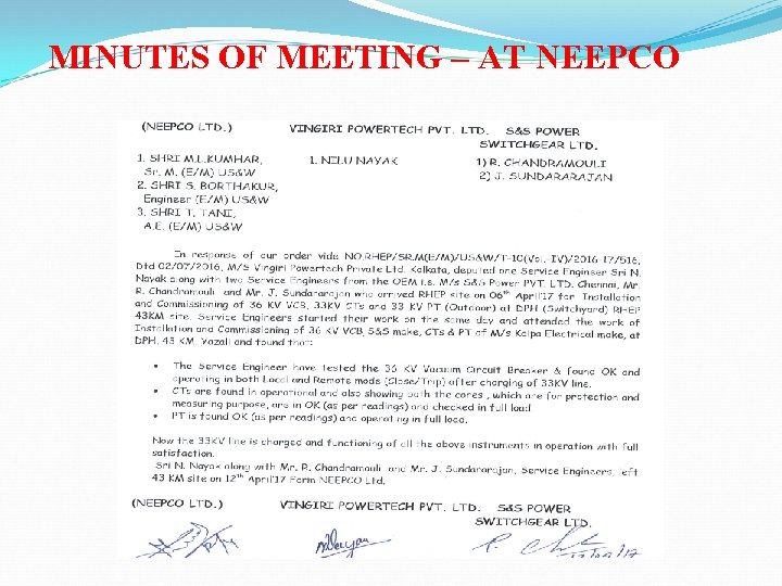 MINUTES OF MEETING – AT NEEPCO 