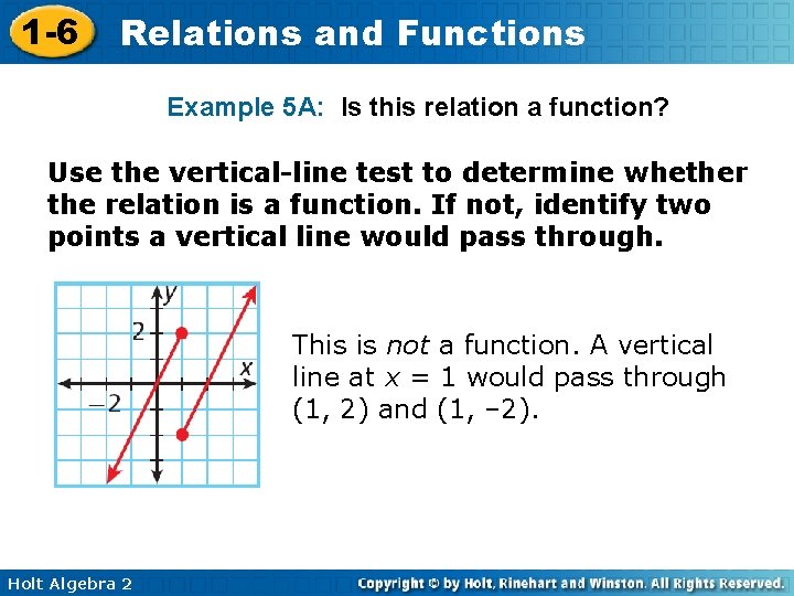 1 -6 Relations and Functions Example 5 A: Is this relation a function? Use