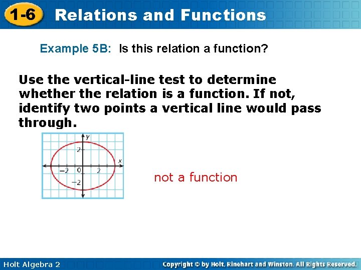 1 -6 Relations and Functions Example 5 B: Is this relation a function? Use