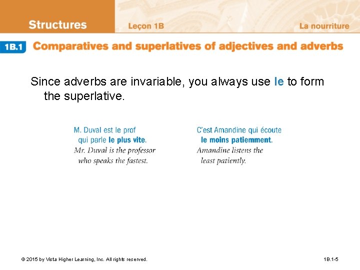 Since adverbs are invariable, you always use le to form the superlative. © 2015