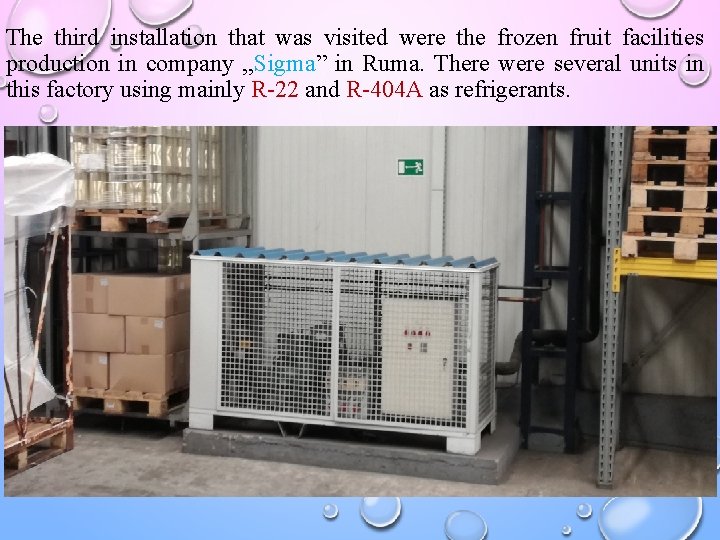 The third installation that was visited were the frozen fruit facilities production in company