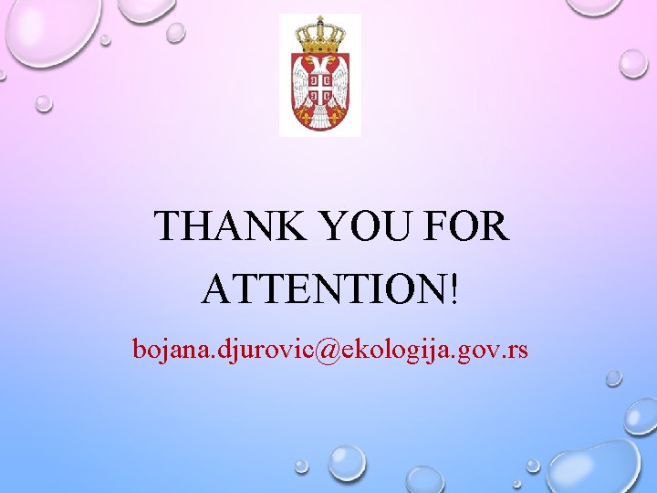 THANK YOU FOR ATTENTION! bojana. djurovic@ekologija. gov. rs 