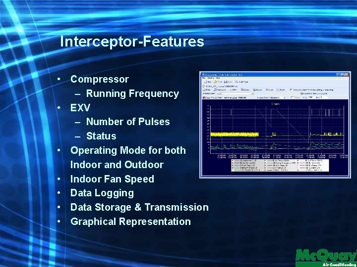 Interceptor-Features • Compressor – Running Frequency • EXV – Number of Pulses – Status