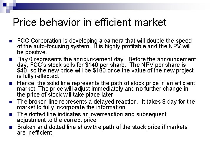 Price behavior in efficient market n n n FCC Corporation is developing a camera