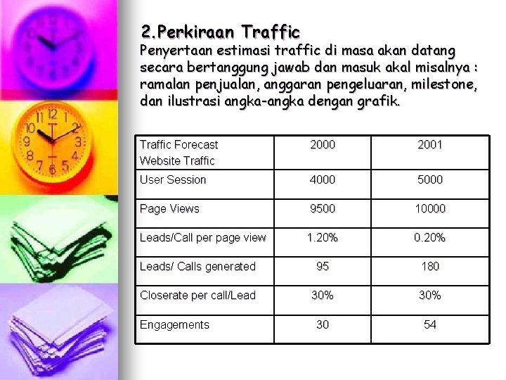 2. Perkiraan Traffic Penyertaan estimasi traffic di masa akan datang secara bertanggung jawab dan