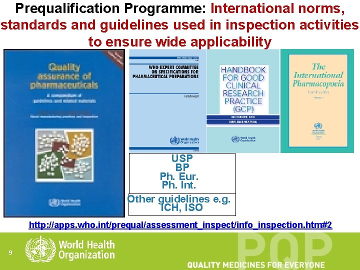 Prequalification Programme: International norms, standards and guidelines used in inspection activities to ensure wide