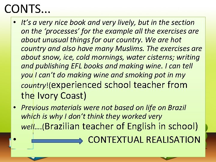 CONTS. . . • It’s a very nice book and very lively, but in