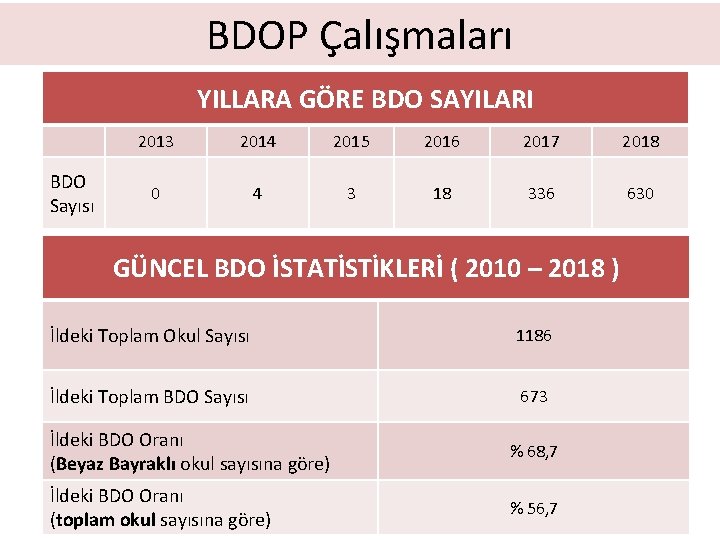 BDOP Çalışmaları YILLARA GÖRE BDO SAYILARI BDO Sayısı 2013 2014 2015 2016 2017 2018