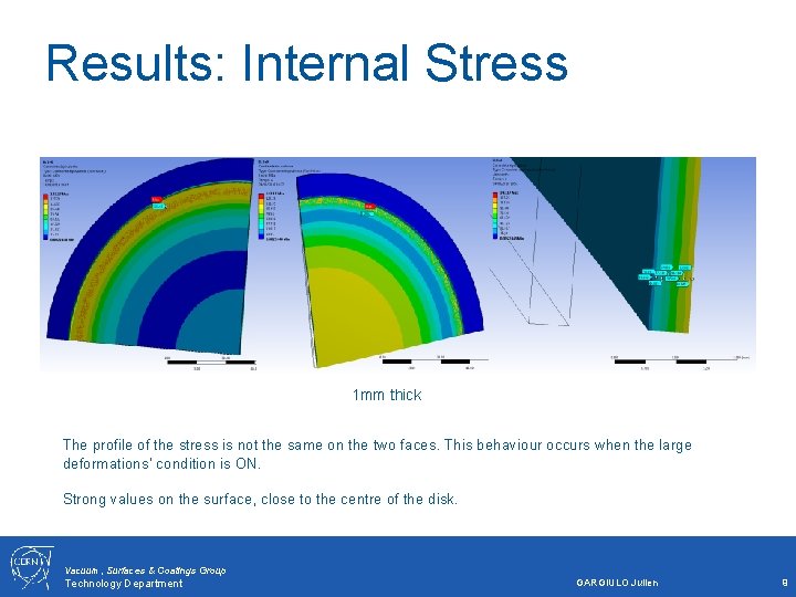 Results: Internal Stress 1 mm thick The profile of the stress is not the